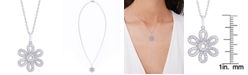 Macy's Diamond 3/8 ct. t.w. Flower Pendant Necklace in Sterling Silver